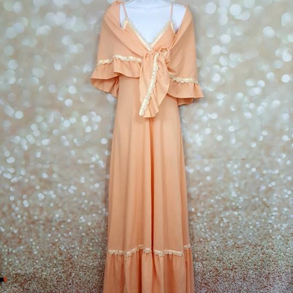Early 80's peach sundress with shawl Size Small